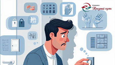 Мужчина. Вокруг него визуализация тревоги